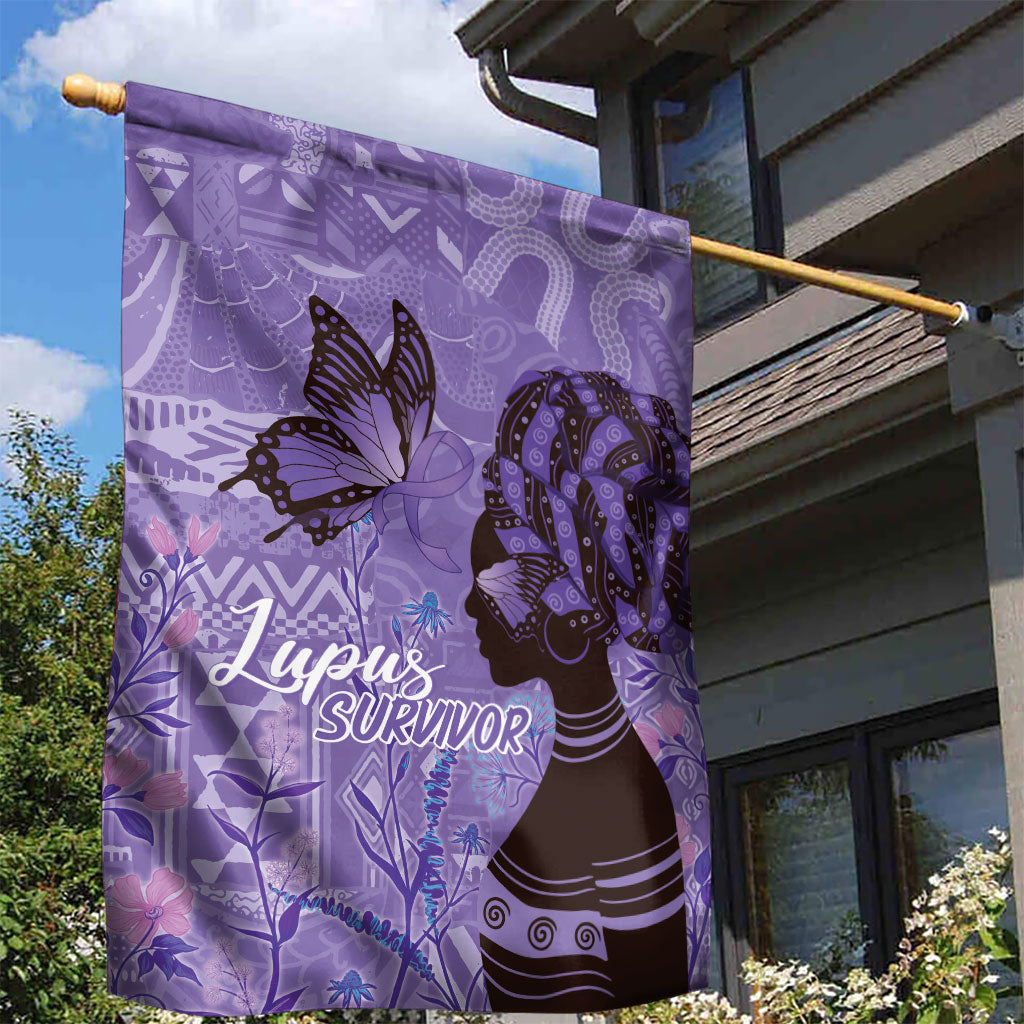 Lupus Awareness Afro Girl - Proud Survivor Garden Flag Ankara Pattern