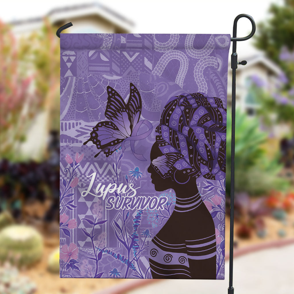 Lupus Awareness Afro Girl - Proud Survivor Garden Flag Ankara Pattern