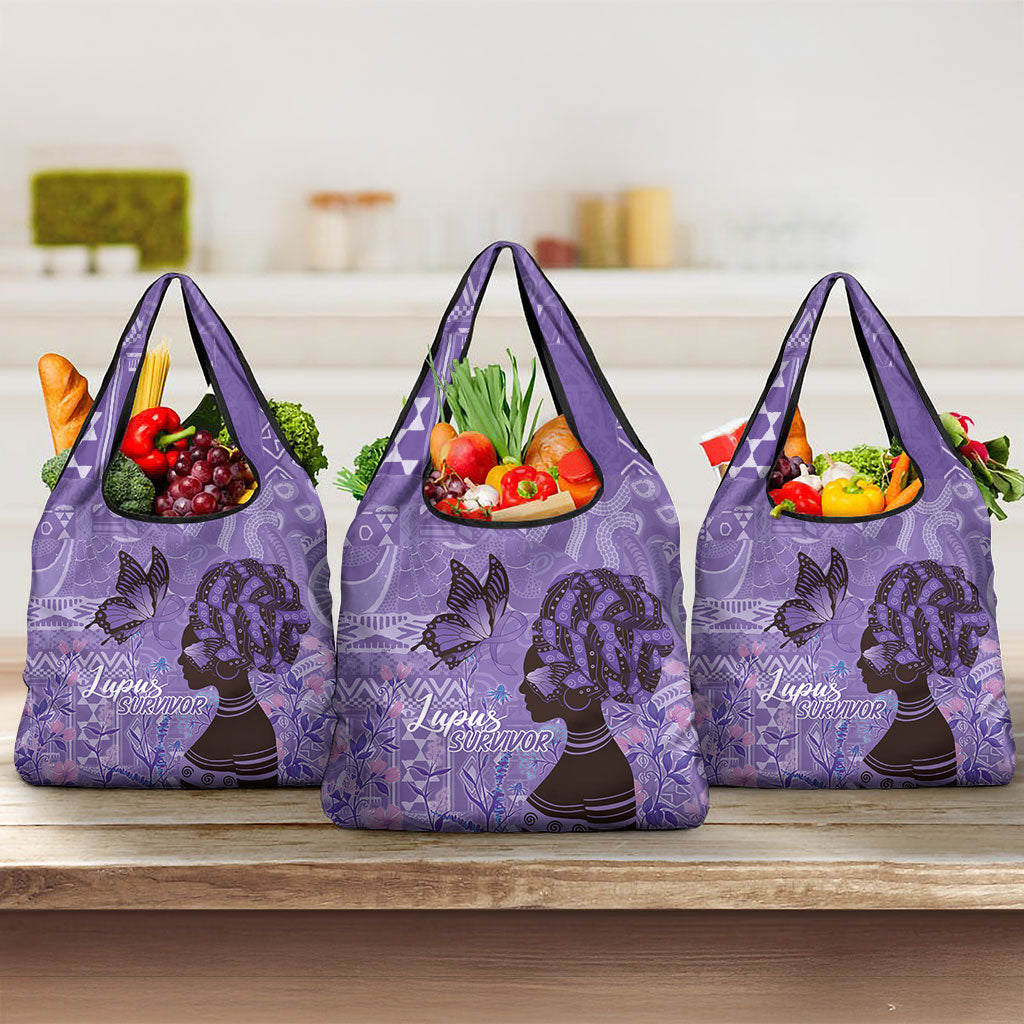 Lupus Awareness Afro Girl - Proud Survivor Grocery Bag Ankara Pattern