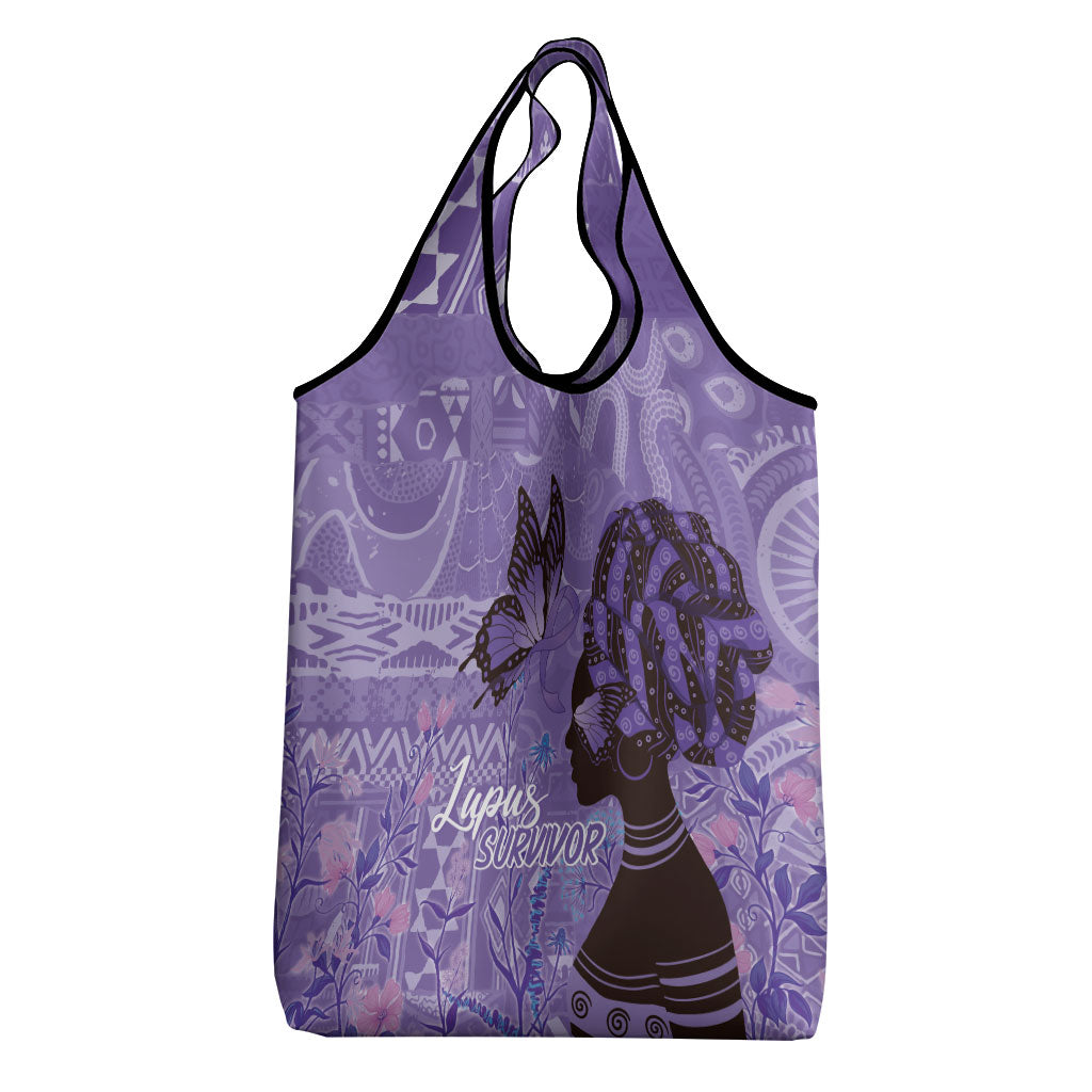 Lupus Awareness Afro Girl - Proud Survivor Grocery Bag Ankara Pattern