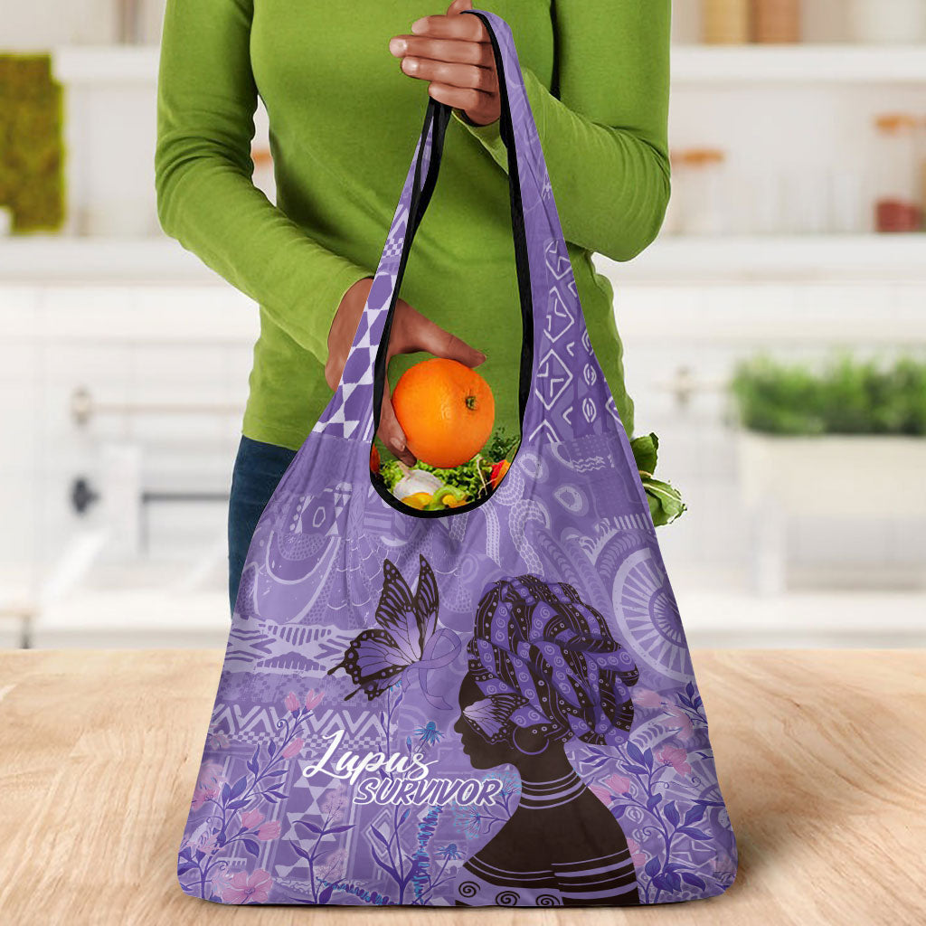 Lupus Awareness Afro Girl - Proud Survivor Grocery Bag Ankara Pattern