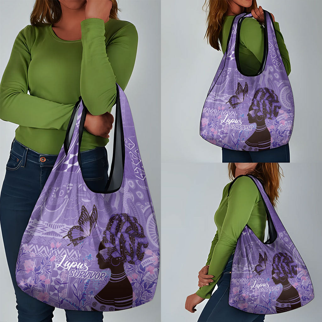 Lupus Awareness Afro Girl - Proud Survivor Grocery Bag Ankara Pattern