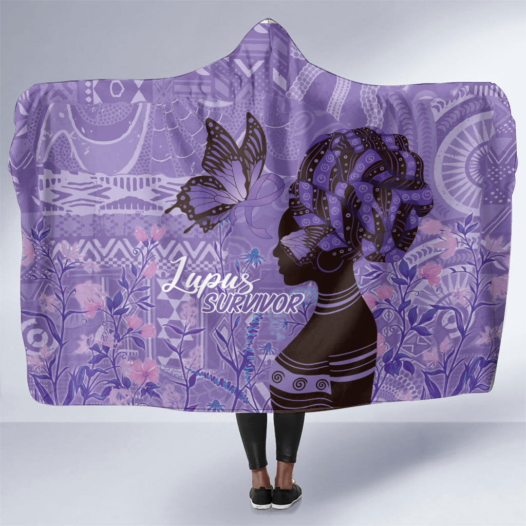 Lupus Awareness Afro Girl - Proud Survivor Hooded Blanket Ankara Pattern