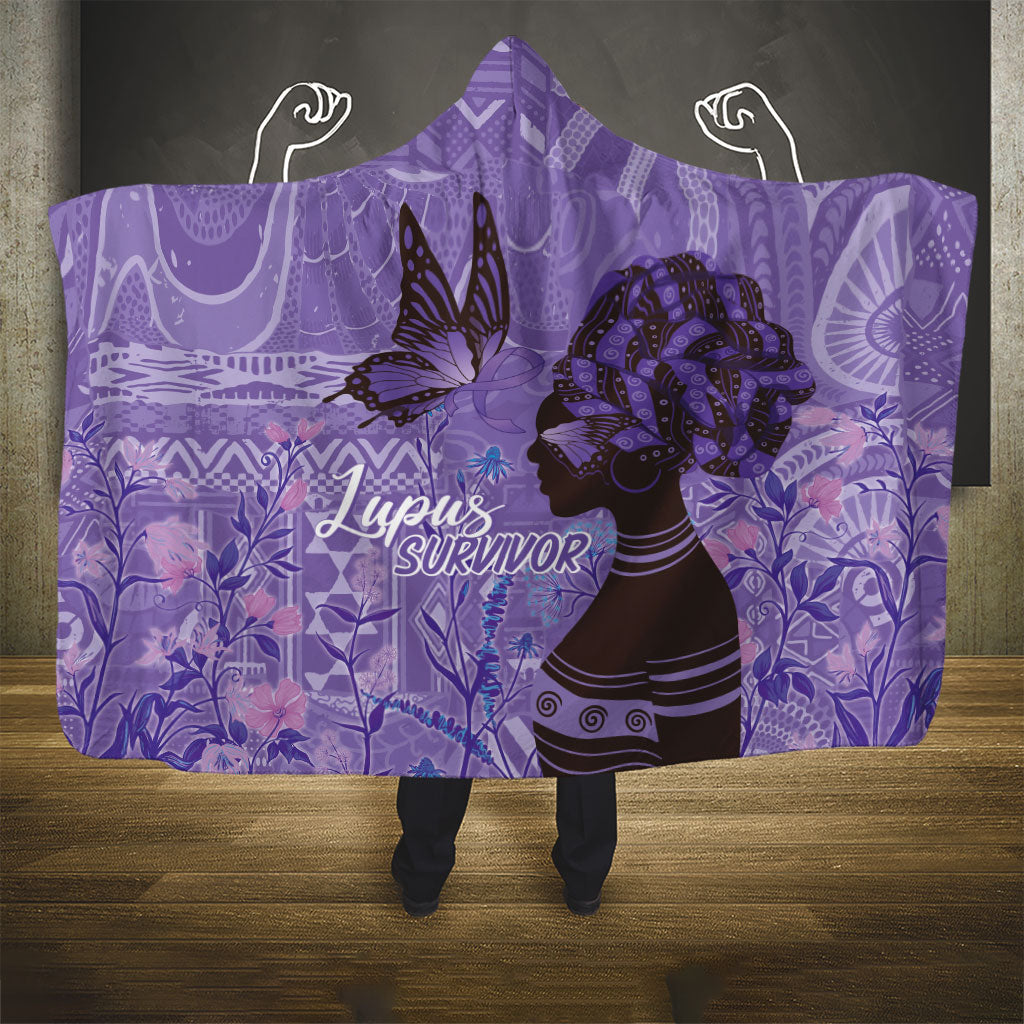 Lupus Awareness Afro Girl - Proud Survivor Hooded Blanket Ankara Pattern
