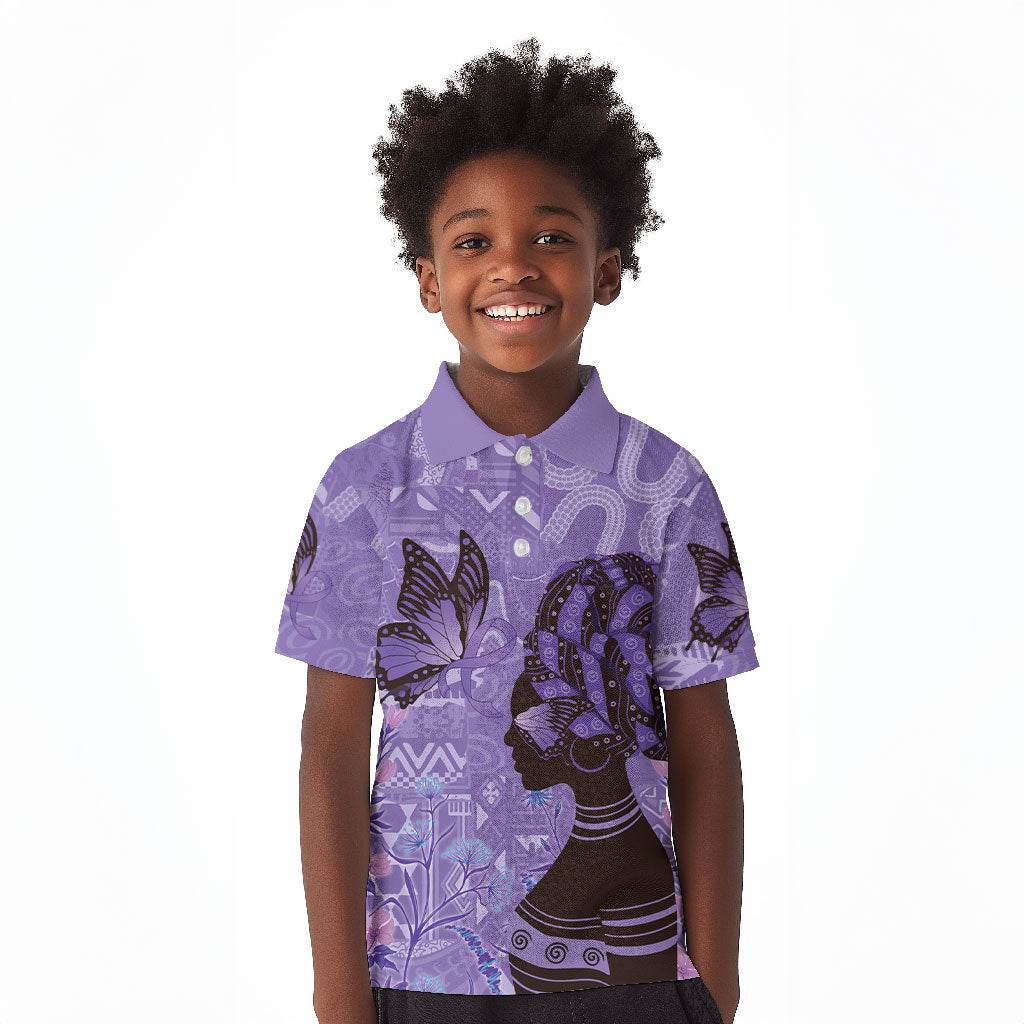 Lupus Awareness Afro Girl - Proud Survivor Kid Polo Shirt Ankara Pattern