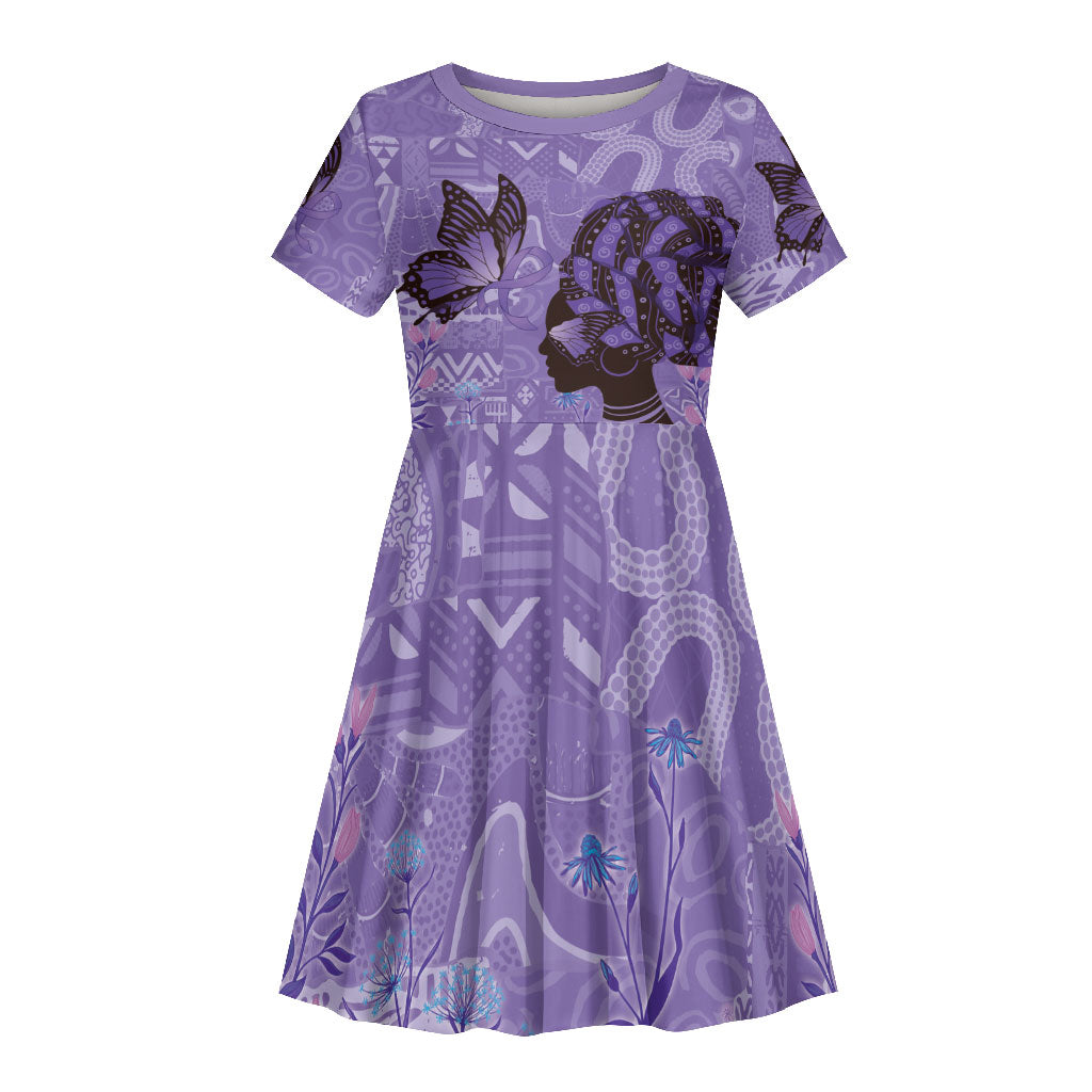 Lupus Awareness Afro Girl - Proud Survivor Kid Short Sleeve Dress Ankara Pattern