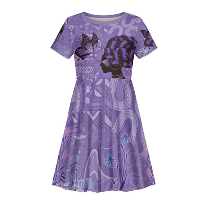 Lupus Awareness Afro Girl - Proud Survivor Kid Short Sleeve Dress Ankara Pattern