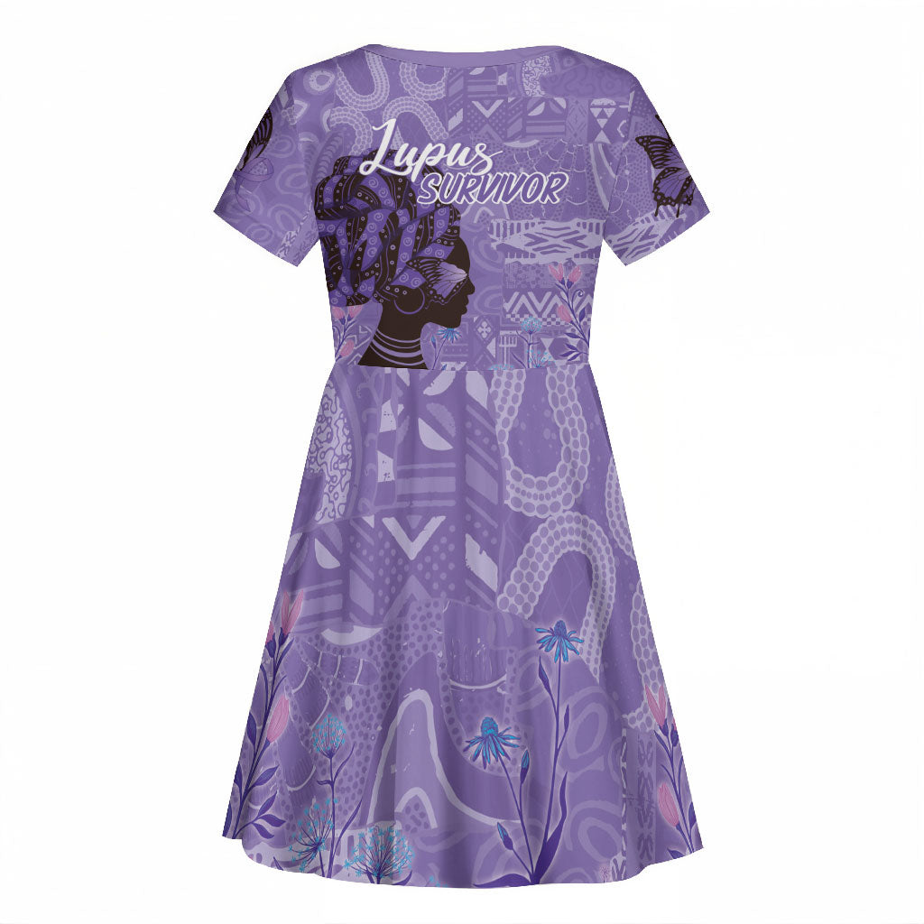 Lupus Awareness Afro Girl - Proud Survivor Kid Short Sleeve Dress Ankara Pattern