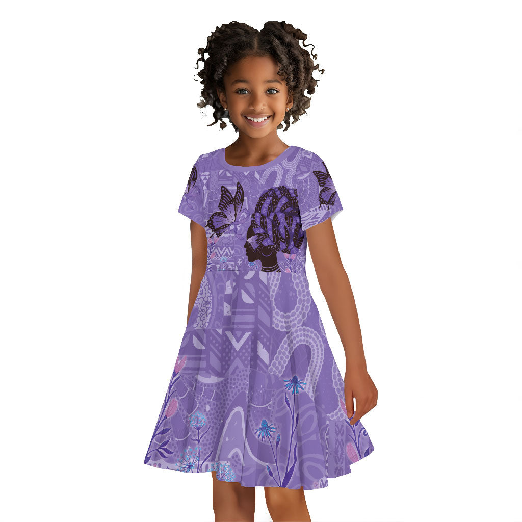 Lupus Awareness Afro Girl - Proud Survivor Kid Short Sleeve Dress Ankara Pattern