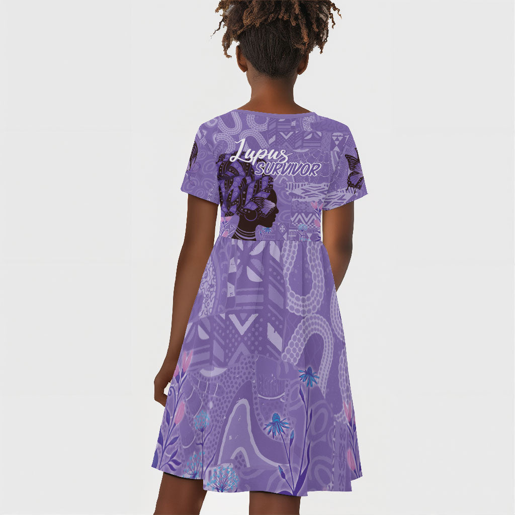 Lupus Awareness Afro Girl - Proud Survivor Kid Short Sleeve Dress Ankara Pattern