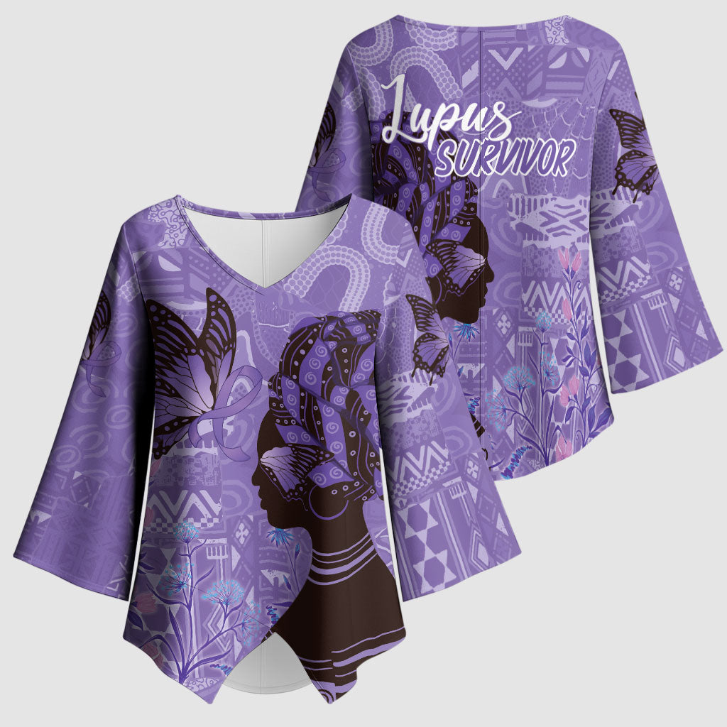 Lupus Awareness Afro Girl - Proud Survivor Kimono Sleeve Blouse Ankara Pattern