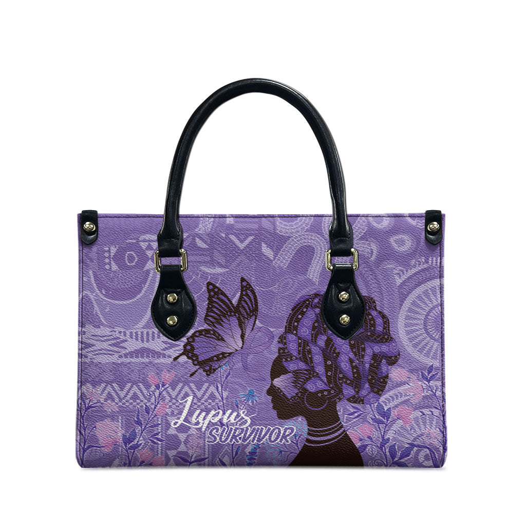 Lupus Awareness Afro Girl - Proud Survivor Leather Bag Ankara Pattern
