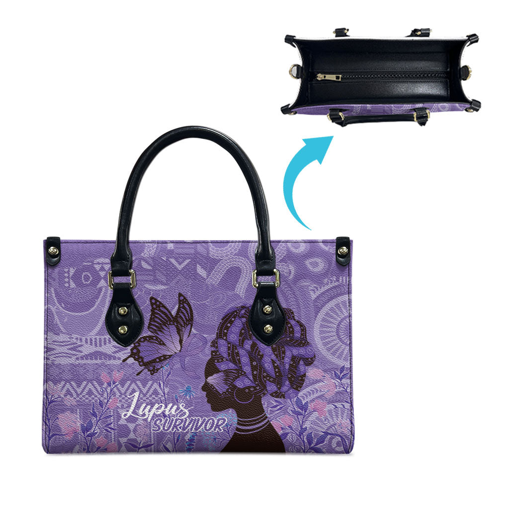 Lupus Awareness Afro Girl - Proud Survivor Leather Bag Ankara Pattern
