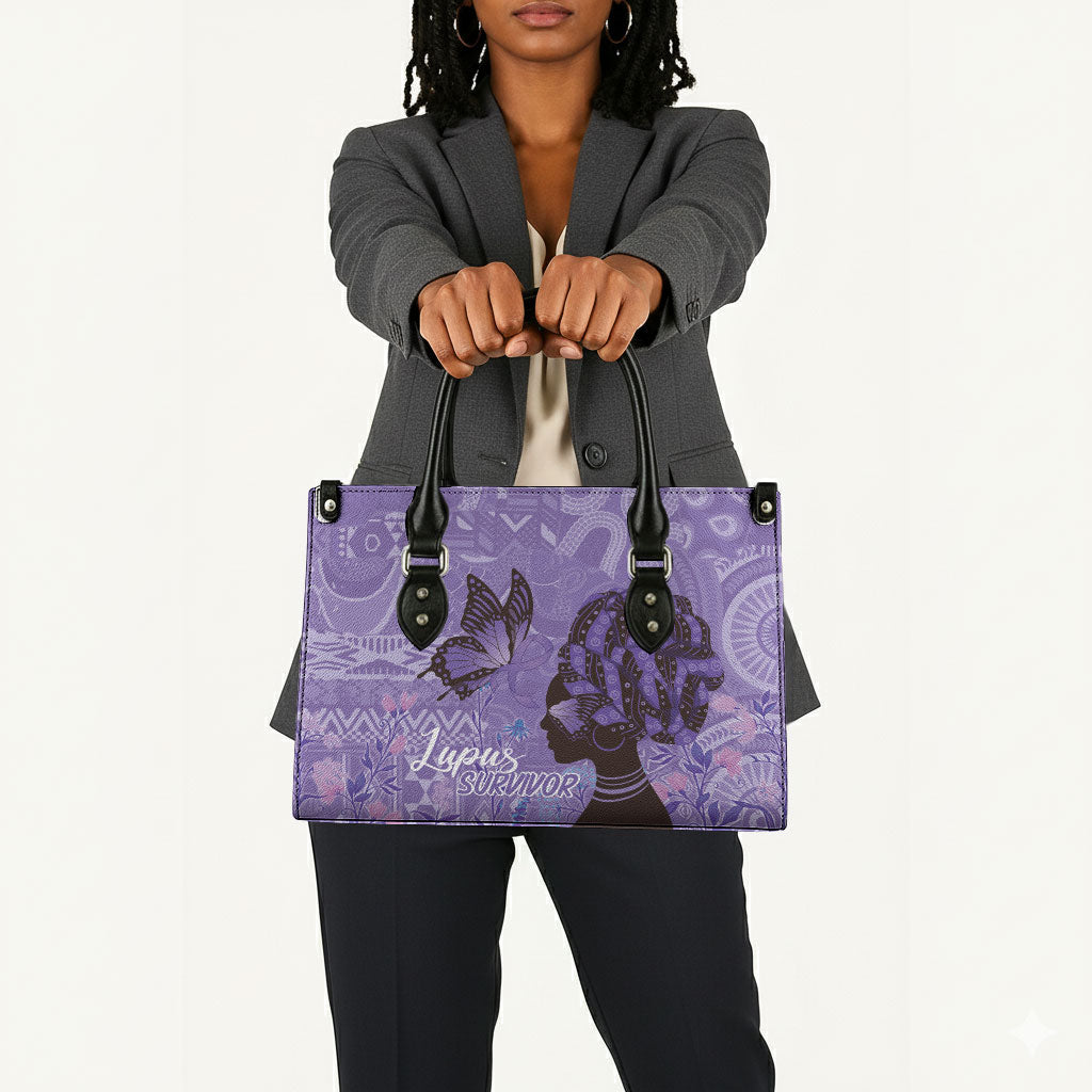 Lupus Awareness Afro Girl - Proud Survivor Leather Bag Ankara Pattern