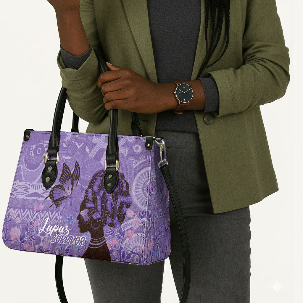 Lupus Awareness Afro Girl - Proud Survivor Leather Bag Ankara Pattern