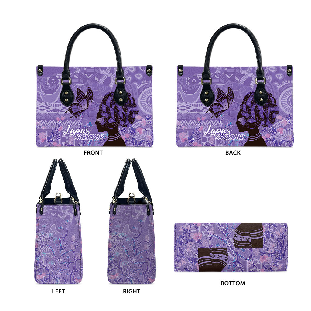 Lupus Awareness Afro Girl - Proud Survivor Leather Bag Ankara Pattern