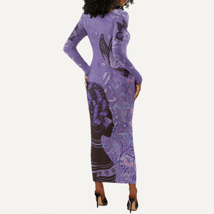 Lupus Awareness Afro Girl - Proud Survivor Long Sleeve Bodycon Dress Ankara Pattern