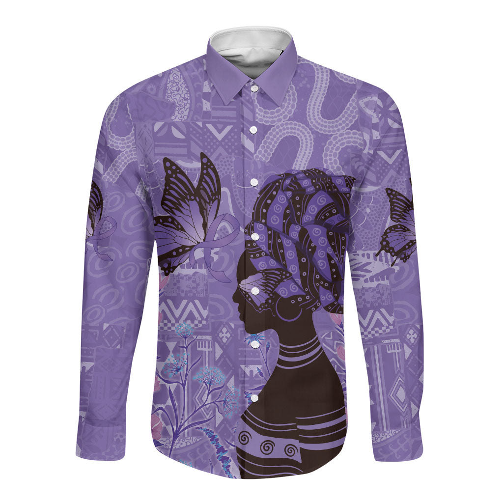 Lupus Awareness Afro Girl - Proud Survivor Long Sleeve Button Shirt Ankara Pattern