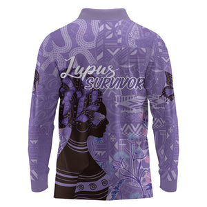 Lupus Awareness Afro Girl - Proud Survivor Long Sleeve Polo Shirt Ankara Pattern