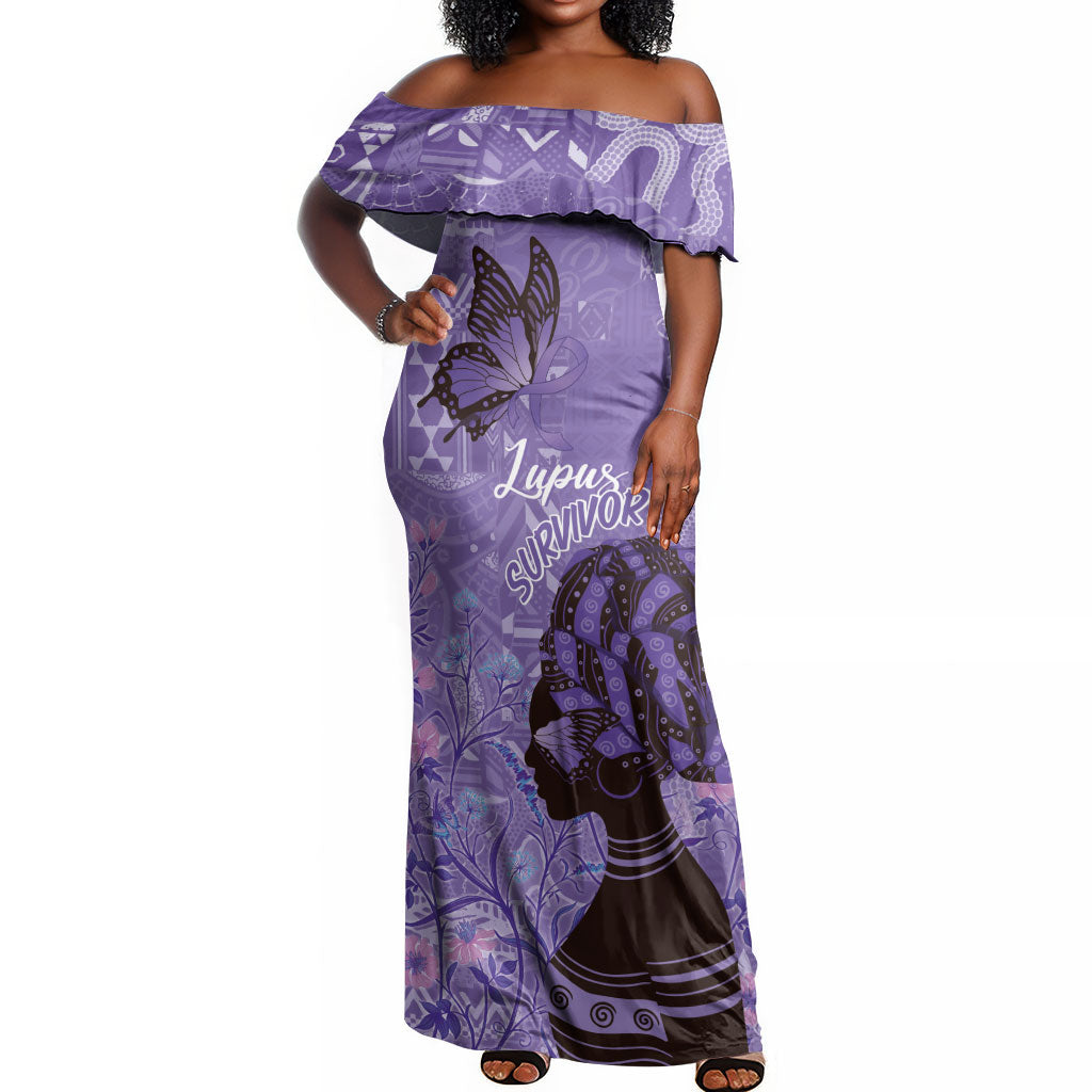 Lupus Awareness Afro Girl - Proud Survivor Off Shoulder Maxi Dress Ankara Pattern