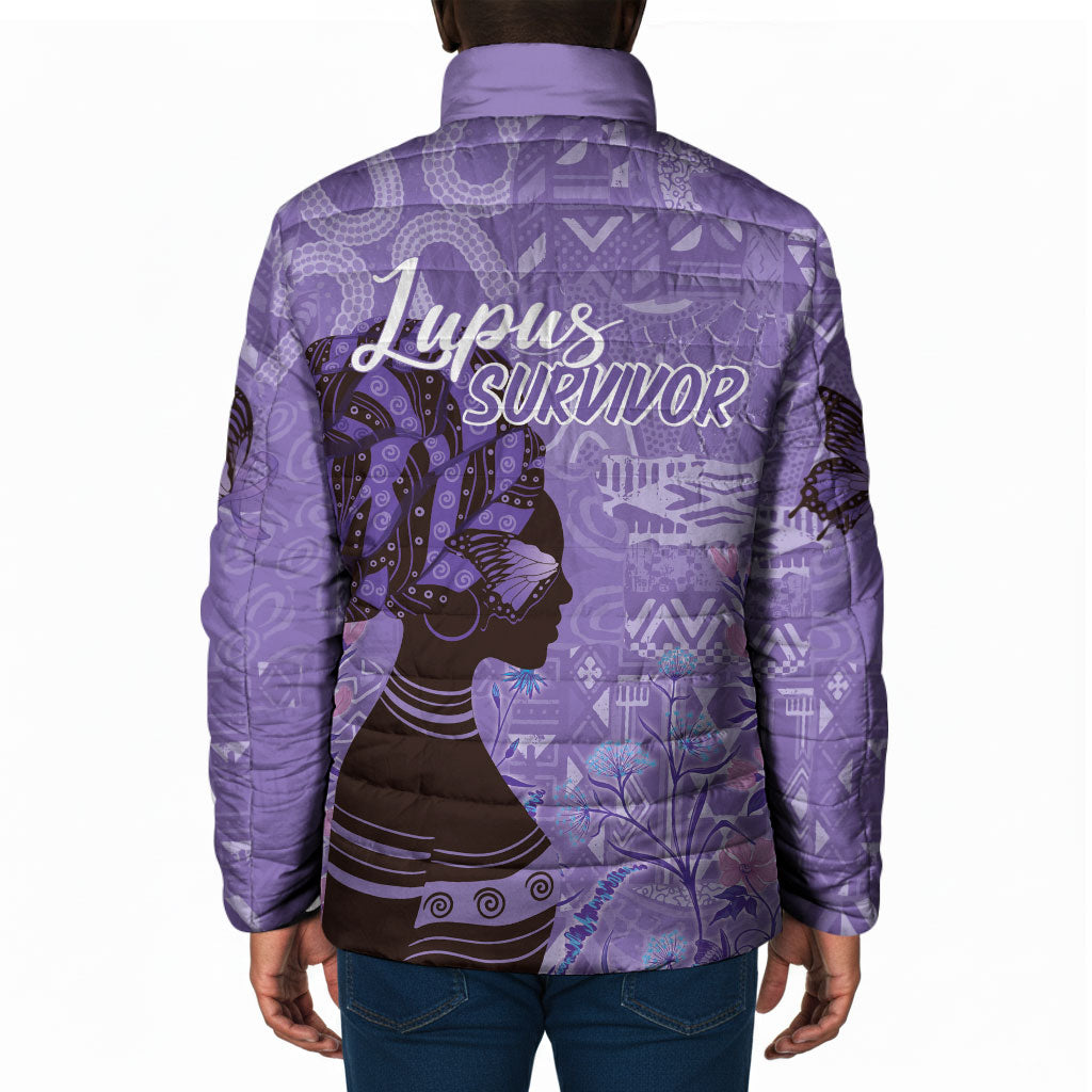 Lupus Awareness Afro Girl - Proud Survivor Padded Jacket Ankara Pattern