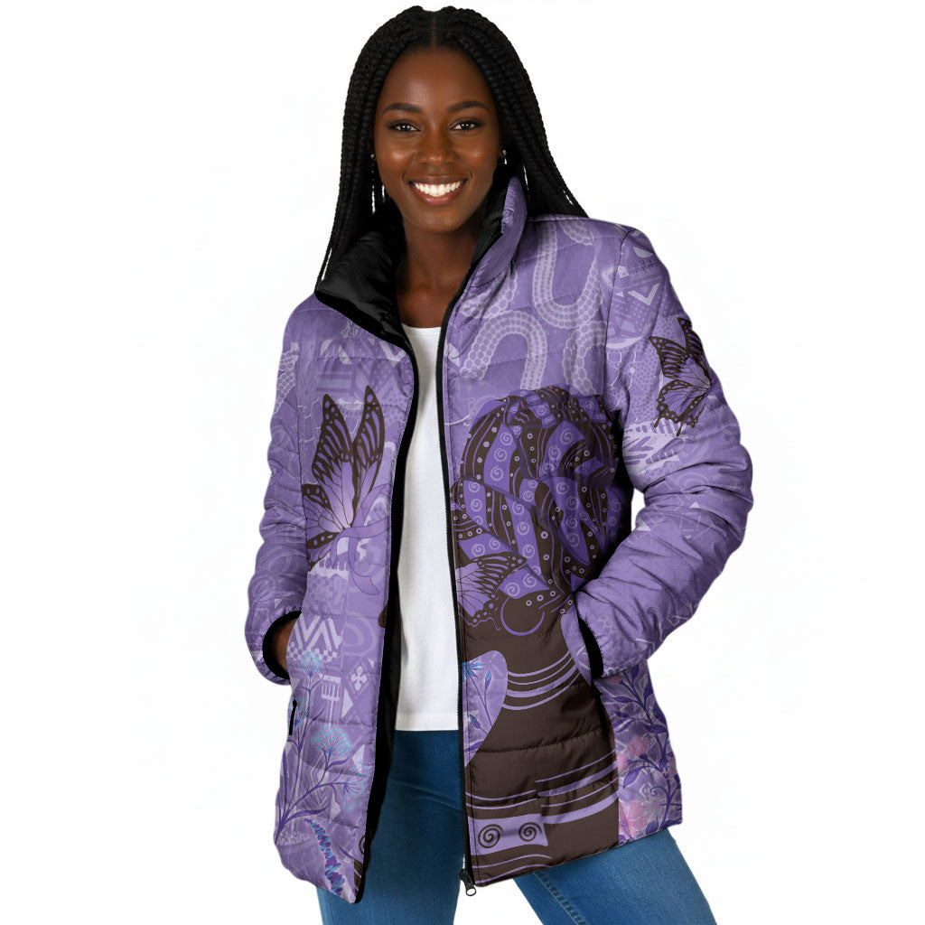 Lupus Awareness Afro Girl - Proud Survivor Padded Jacket Ankara Pattern