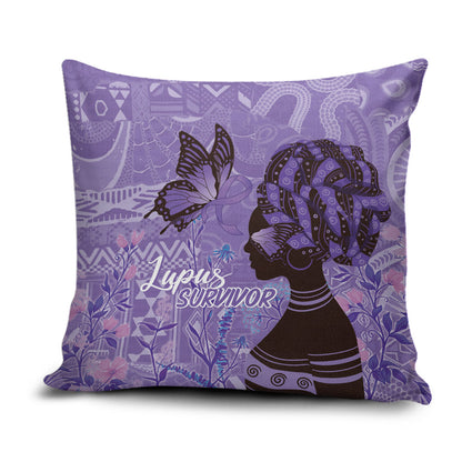 Lupus Awareness Afro Girl - Proud Survivor Pillow Cover Ankara Pattern
