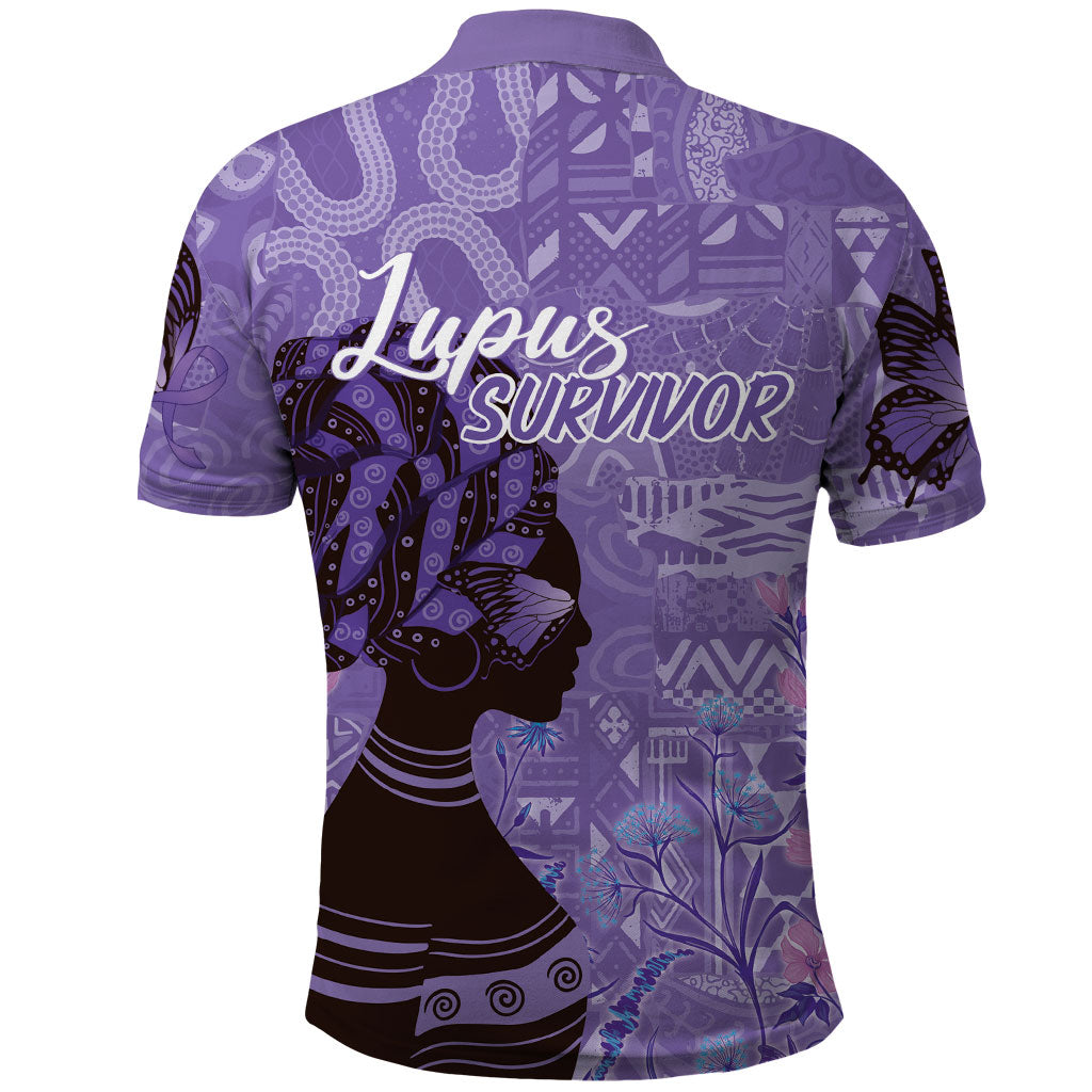 Lupus Awareness Afro Girl - Proud Survivor Polo Shirt Ankara Pattern