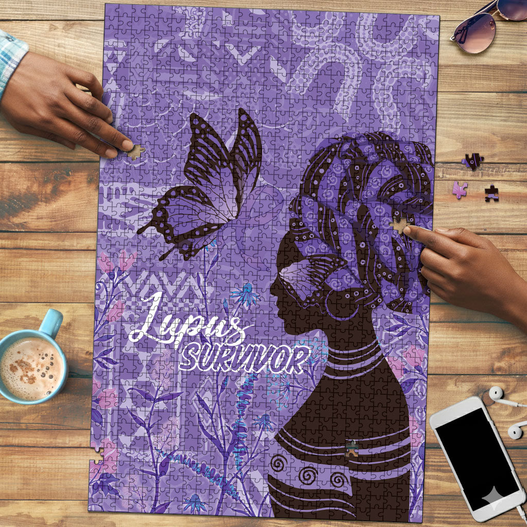 Lupus Awareness Afro Girl - Proud Survivor Puzzle Ankara Pattern