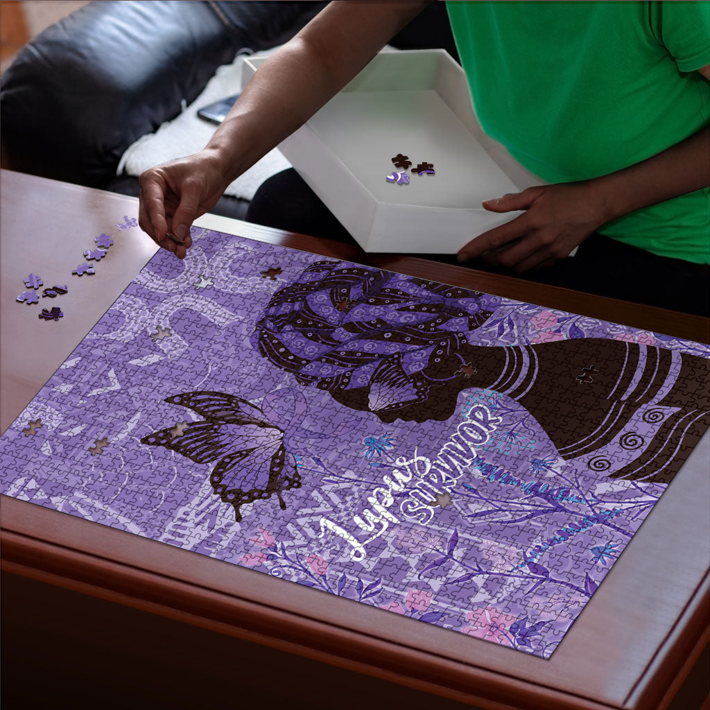 Lupus Awareness Afro Girl - Proud Survivor Puzzle Ankara Pattern