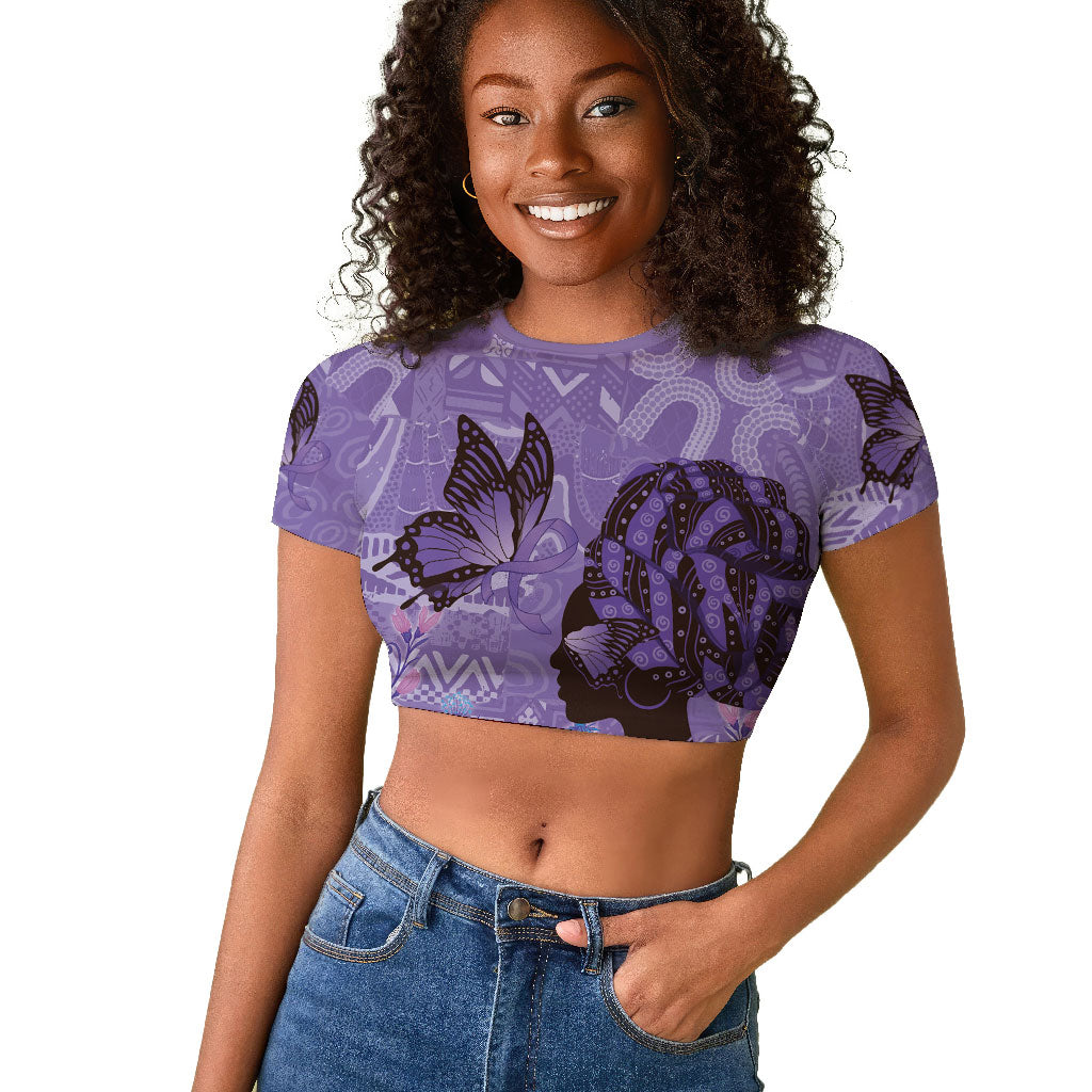 Lupus Awareness Afro Girl - Proud Survivor Raglan Cropped T shirt Ankara Pattern