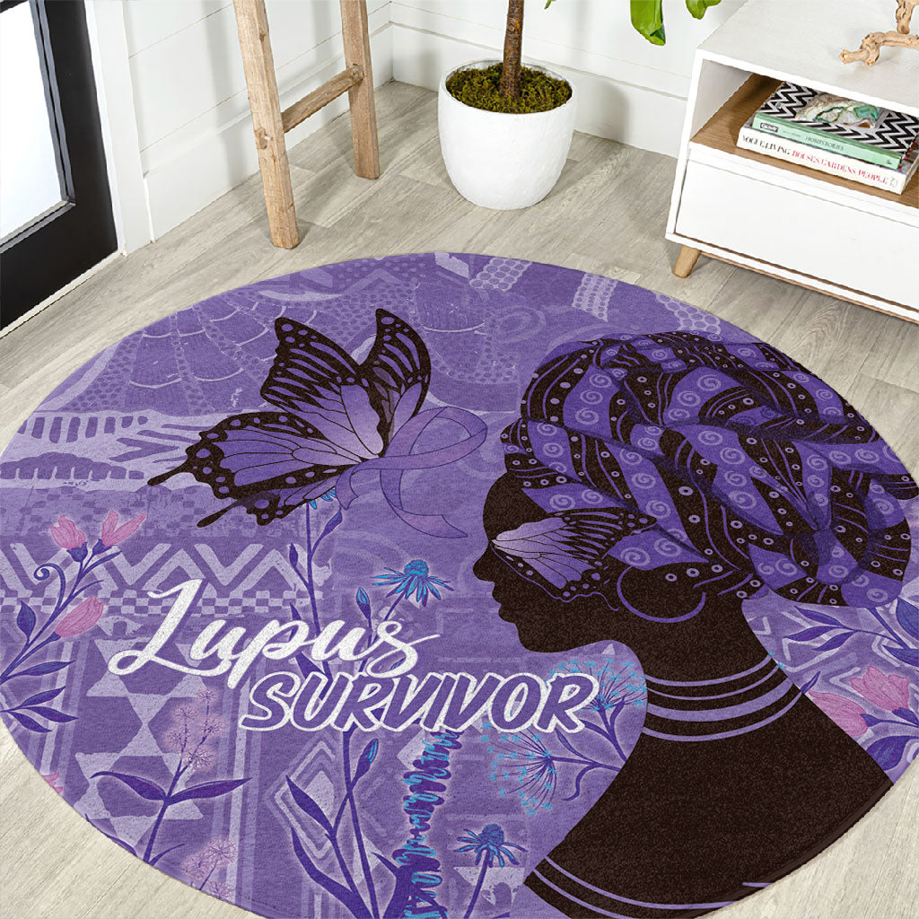 Lupus Awareness Afro Girl - Proud Survivor Round Carpet Ankara Pattern