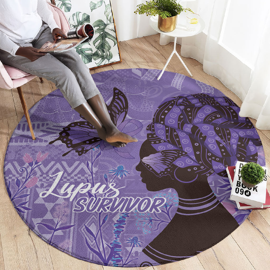 Lupus Awareness Afro Girl - Proud Survivor Round Carpet Ankara Pattern