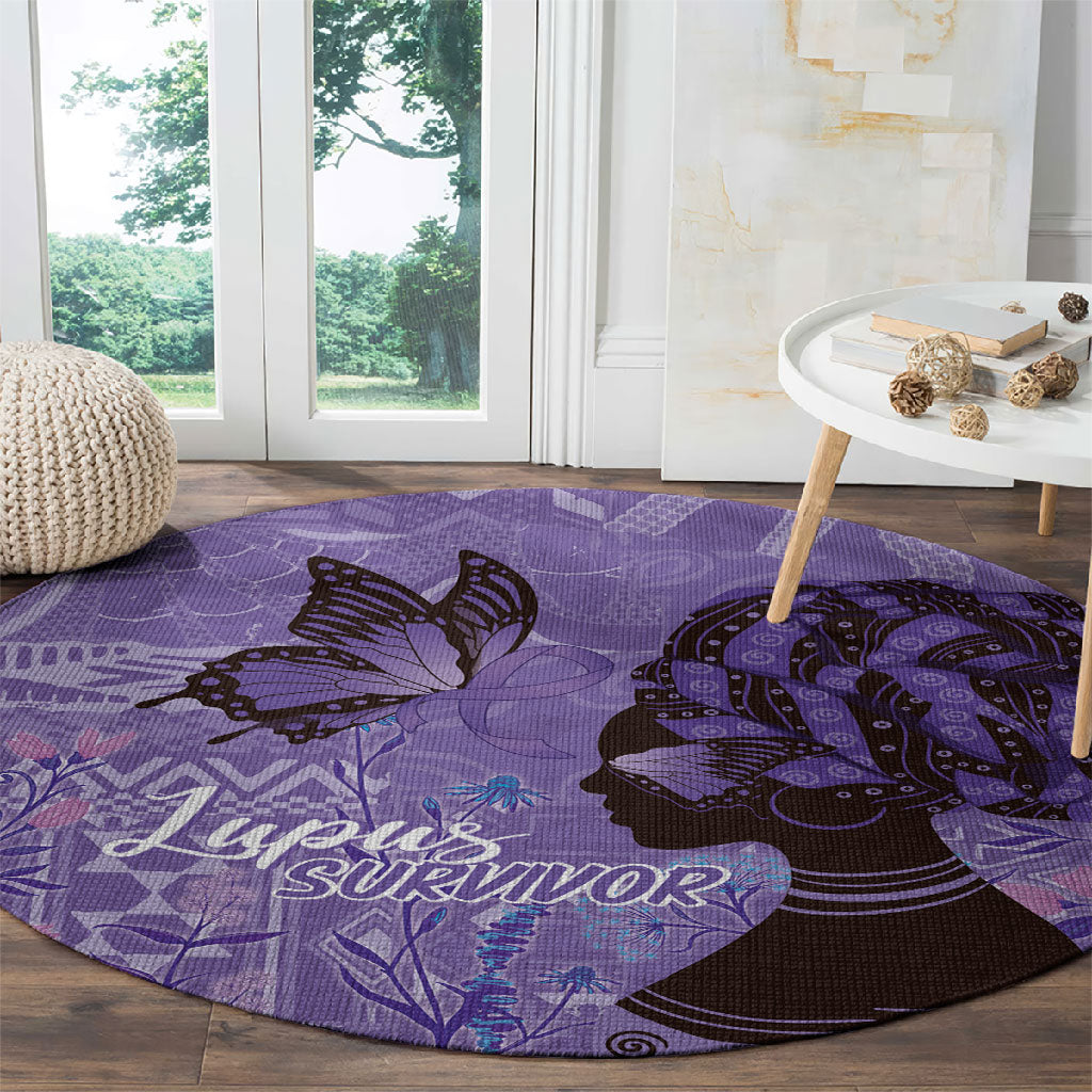 Lupus Awareness Afro Girl - Proud Survivor Round Carpet Ankara Pattern