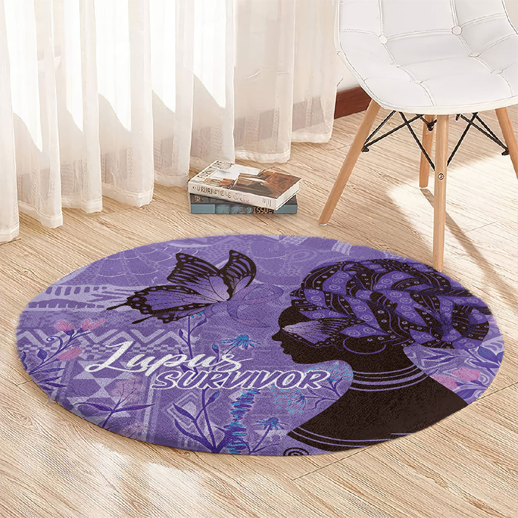 Lupus Awareness Afro Girl - Proud Survivor Round Carpet Ankara Pattern