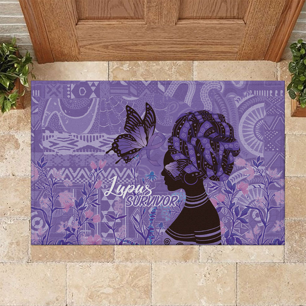 Lupus Awareness Afro Girl - Proud Survivor Rubber Doormat Ankara Pattern