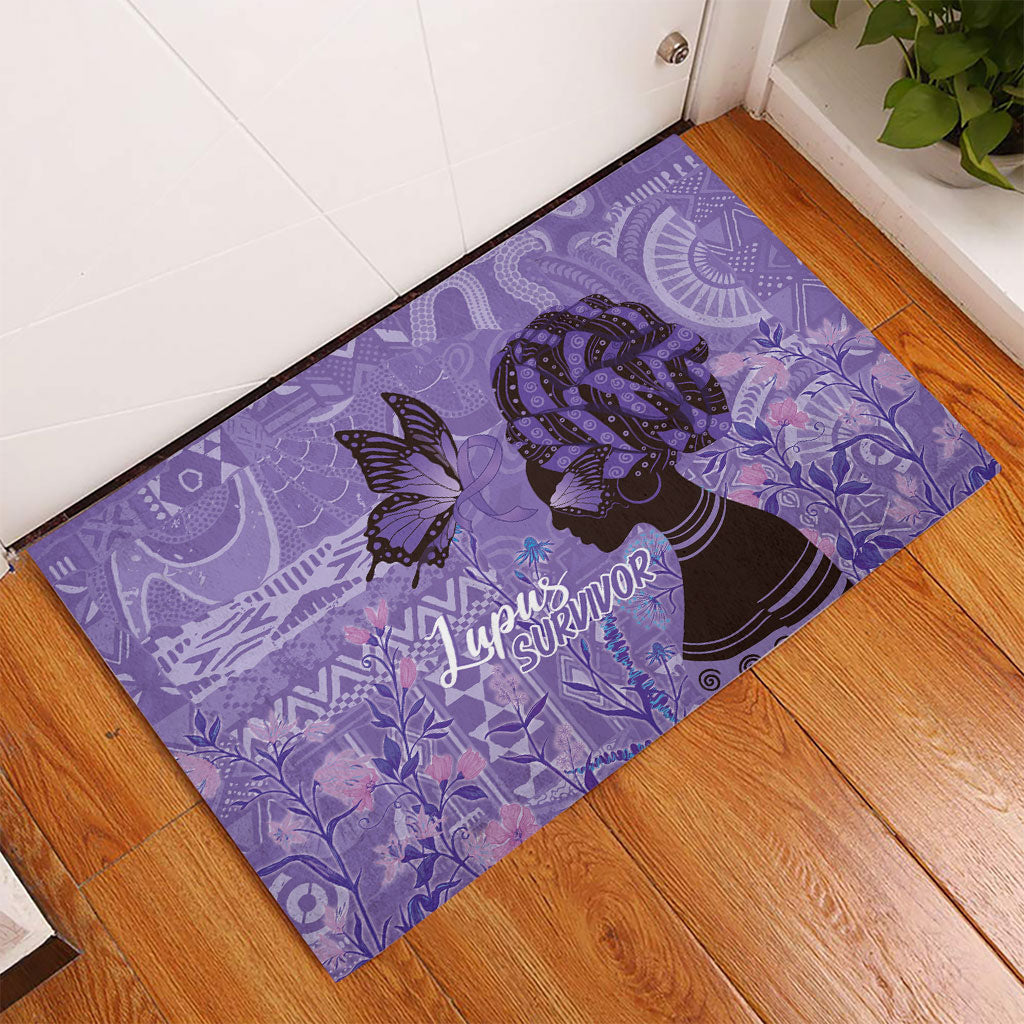 Lupus Awareness Afro Girl - Proud Survivor Rubber Doormat Ankara Pattern