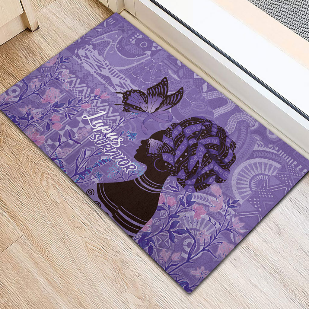 Lupus Awareness Afro Girl - Proud Survivor Rubber Doormat Ankara Pattern