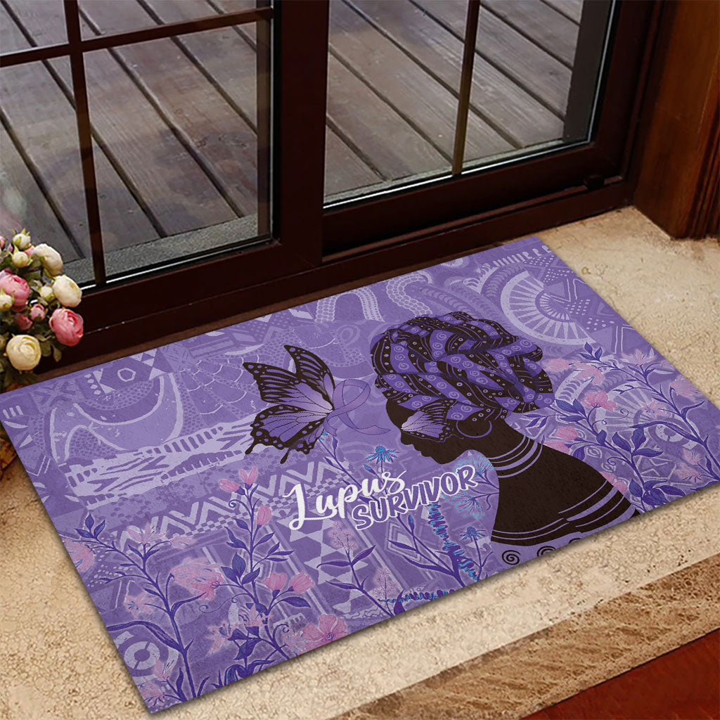 Lupus Awareness Afro Girl - Proud Survivor Rubber Doormat Ankara Pattern