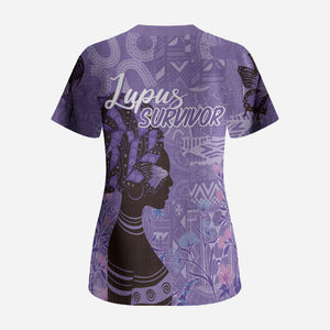 Lupus Awareness Afro Girl - Proud Survivor Scrub Top Ankara Pattern