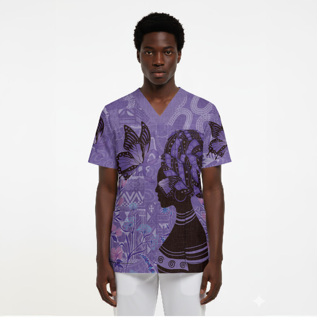 Lupus Awareness Afro Girl - Proud Survivor Scrub Top Ankara Pattern