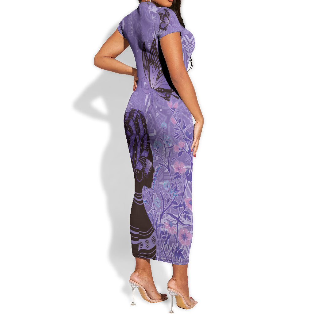 Lupus Awareness Afro Girl - Proud Survivor Short Sleeve Bodycon Dress Ankara Pattern