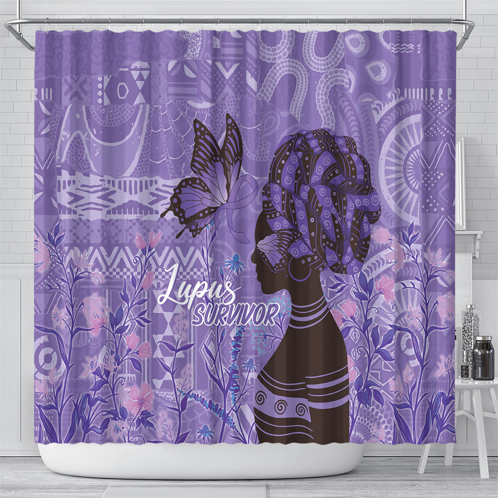 Lupus Awareness Afro Girl - Proud Survivor Shower Curtain Ankara Pattern