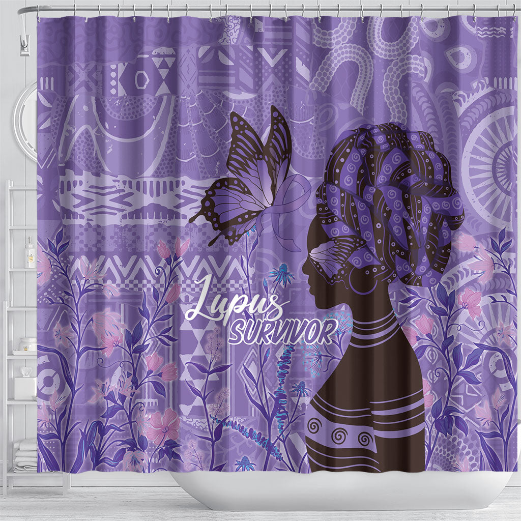 Lupus Awareness Afro Girl - Proud Survivor Shower Curtain Ankara Pattern