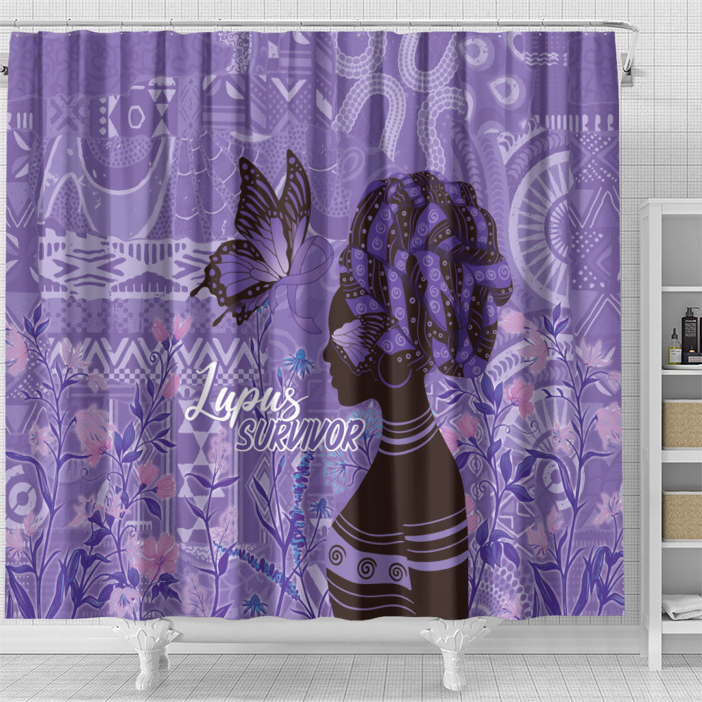 Lupus Awareness Afro Girl - Proud Survivor Shower Curtain Ankara Pattern