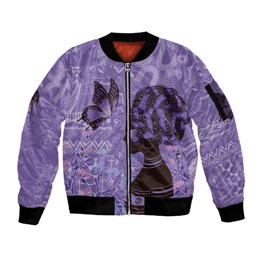 Lupus Awareness Afro Girl - Proud Survivor Sleeve Zip Bomber Jacket Ankara Pattern