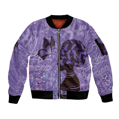 Lupus Awareness Afro Girl - Proud Survivor Sleeve Zip Bomber Jacket Ankara Pattern