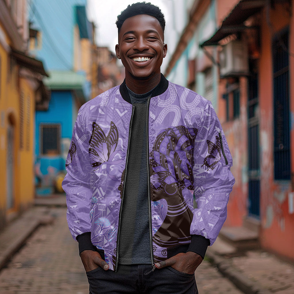 Lupus Awareness Afro Girl - Proud Survivor Sleeve Zip Bomber Jacket Ankara Pattern