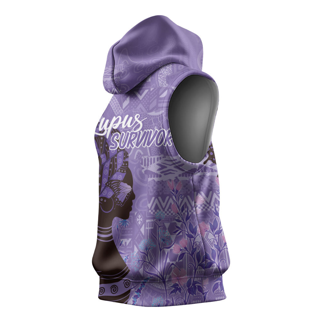 Lupus Awareness Afro Girl - Proud Survivor Sleeveless Hoodie Ankara Pattern