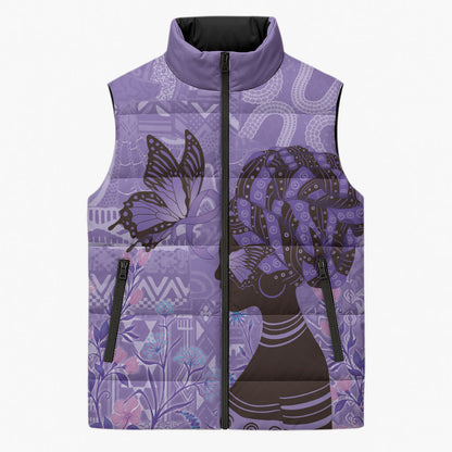 Lupus Awareness Afro Girl - Proud Survivor Sleeveless Puffer Jacket Ankara Pattern